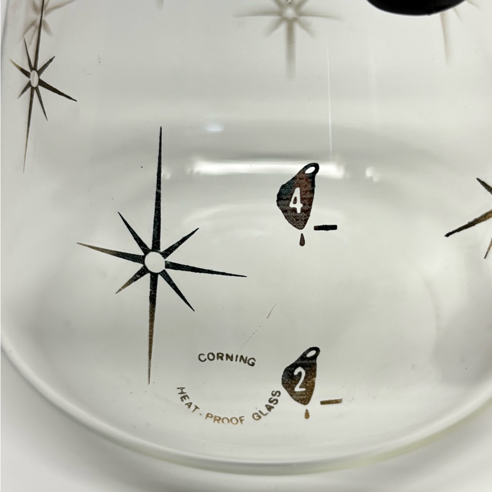 Vintage MCM Pyrex Corning 1960s Atomic Star Burst 4-6 Cup Coffee Pot Carafe - Picture 7 of 10